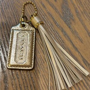 Coach Metallic Gold Tag and Tassel Keychain